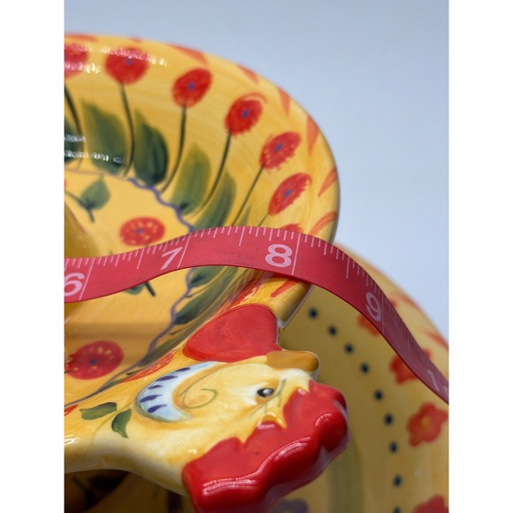 Dario Farrucci Design Yellow Floral Rooster 2 Tier Ceramic Serving Stand Tray